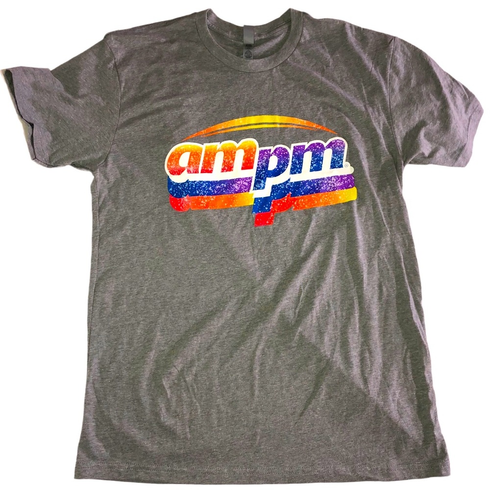 Ombre Splatter Graphic am pm Tee West Coast Retro Grey Orange Purple 90s y2k